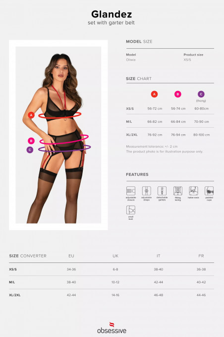 Комплект білизни прозорий з поясом Obsessive Glandez garter belt set — Купити в Dorin.shop | Ціна, Фото