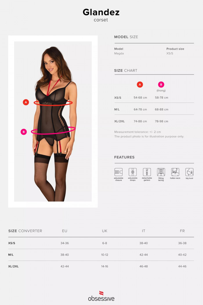 Корсет прозрачный с пажами для чулок Obsessive Glandez corset  — Заказать онлайн с доставкой