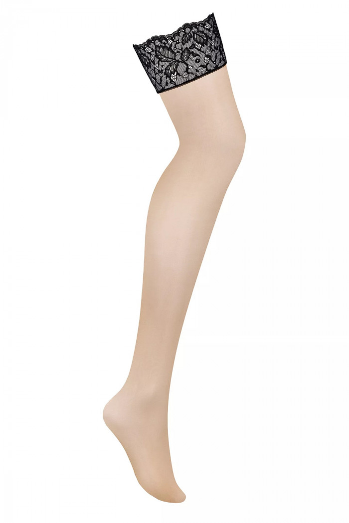 Чулки под пояс с черной коронкой Obsessive Bellastia  — Заказать онлайн с доставкой