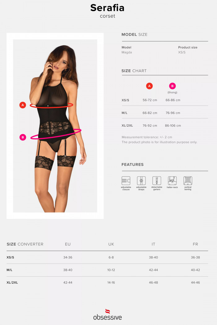 Корсет с прозрачным верхом и подвязками для чулок Obsessive Serafia corset  — Заказать онлайн с доставкой