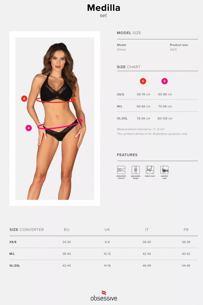 Комплект белья кружевной Obsessive Medilla set  — Заказать онлайн с доставкой