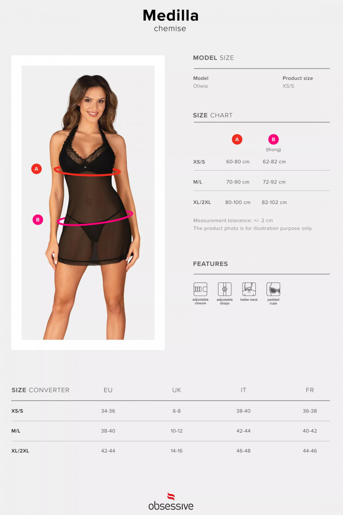 Комбинация прозрачная с трусиками Obsessive Medilla chemise  — Заказать онлайн с доставкой