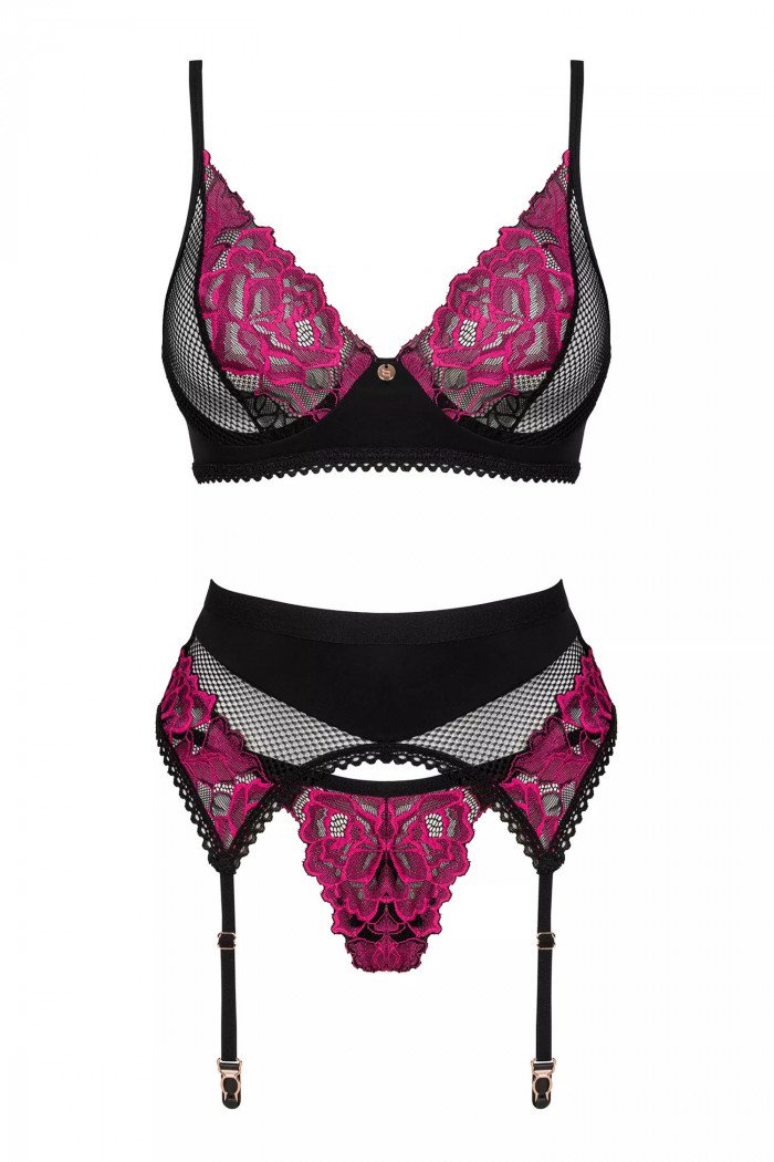 Комплект белья - бюст, трусики, пояс Obsessive Rosenty garter belt set  — Заказать онлайн с доставкой