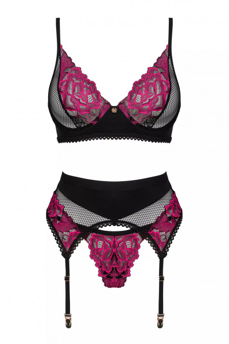 Комплект белья - бюст, трусики, пояс Obsessive Rosenty garter belt set  — Заказать онлайн с доставкой