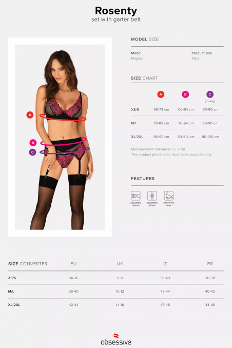 Комплект белья - бюст, трусики, пояс Obsessive Rosenty garter belt set  — Заказать онлайн с доставкой