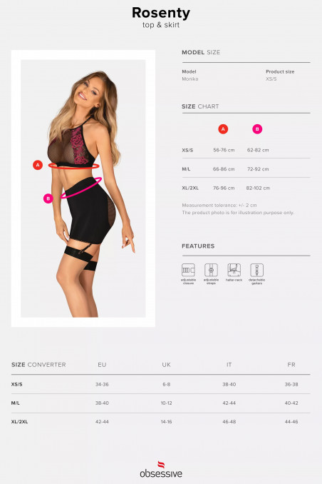 Комплект белья - топ и юбка с подвязками Obsessive Rosenty top  — Заказать онлайн с доставкой