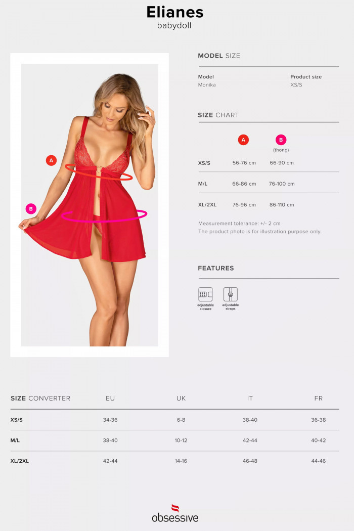 Прозрачный бебидолл с трусиками Obsessive Elianes babydoll  — Заказать онлайн с доставкой