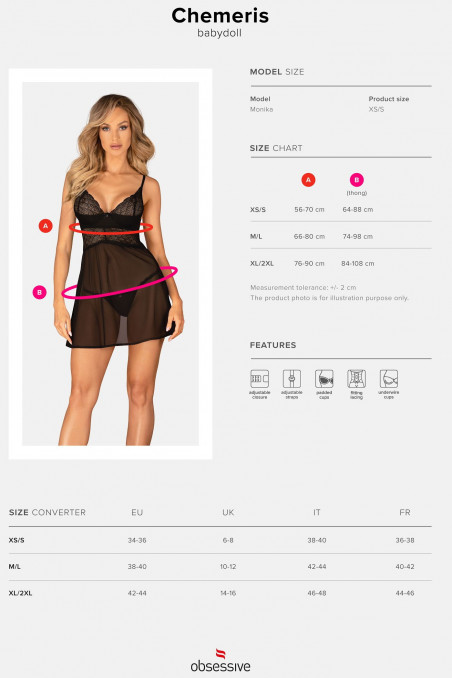 Прозорий пеньюар з трусиками Obsessive Chemeris babydoll — Купити в Dorin.shop | Ціна, Фото