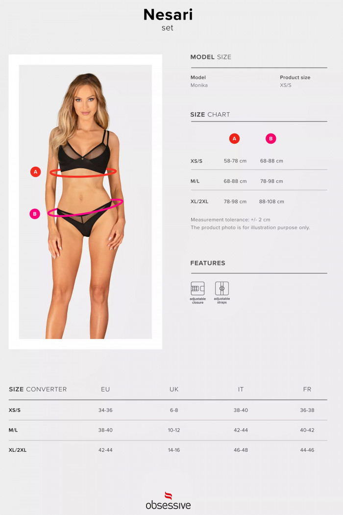 Комплект белья с сеточкой Obsessive Nesari set  — Заказать онлайн с доставкой