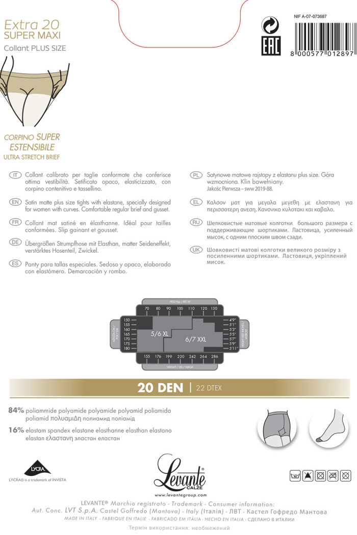 Колготки большого размера Levante Extra 20 Super Maxi  — Заказать онлайн с доставкой
