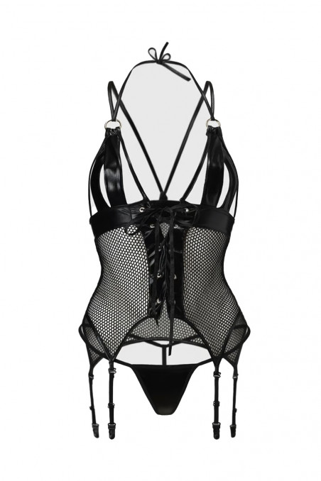 Корсет из сетки с латексом и трусиками Passion Katriss  — Заказать онлайн с доставкой