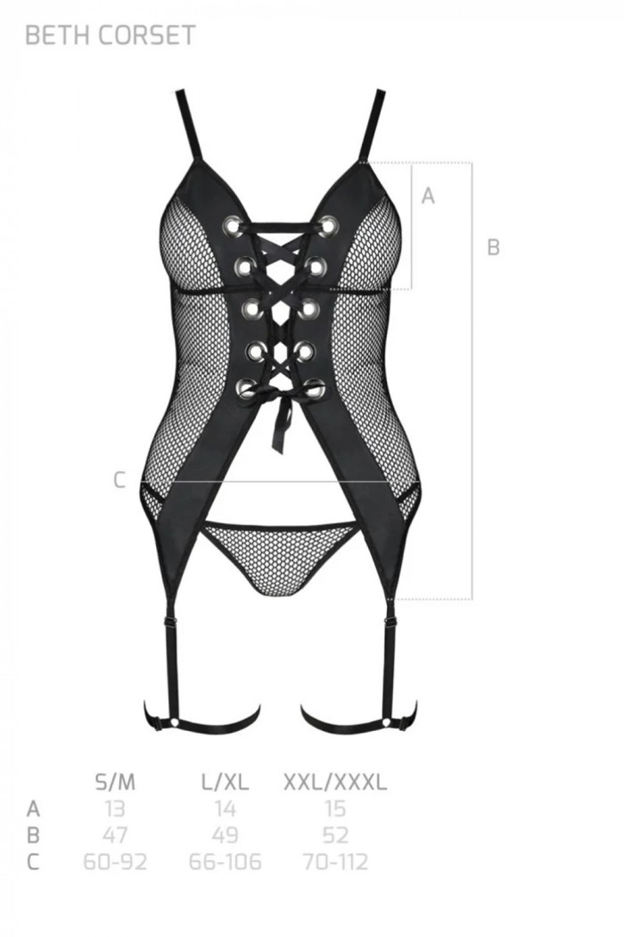 Корсет зі шнурівкою, трусиками і гартерами Passion Beth — Купити в Dorin.shop | Ціна, Фото
